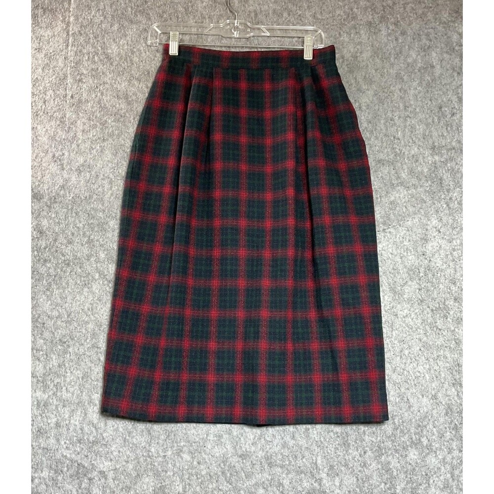 Vintage Joan Leslie Skirt Womens 4 Red Plaid Wool Tweed Pleated Midi Pockets